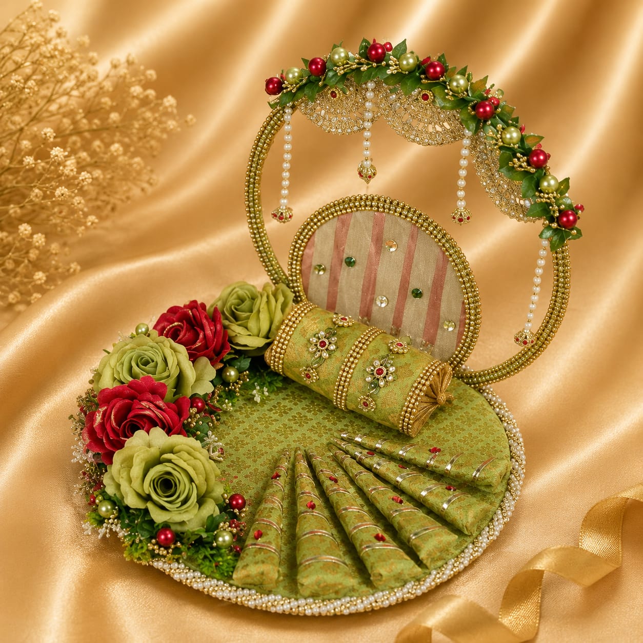 Choko Delights royal red velvet embellished matka gift vessels set of 2 with gold zardozi