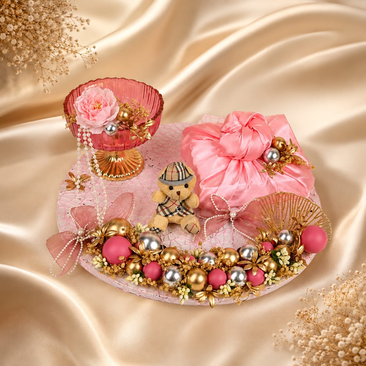 Choko Delights pearl border chocolate tray with dusty rose flower and 24 chocolates