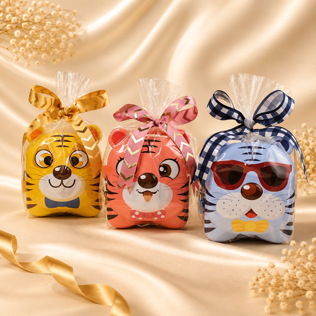 Choko Delights premium snacks and chocolate gift basket in brown stripe with white rose and gold palm leaf